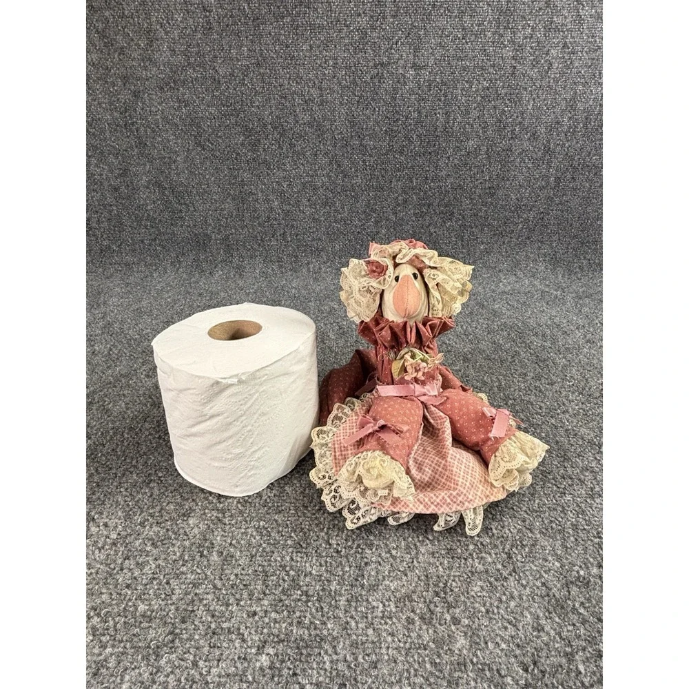 Vintage 1980's Goose  Toilet Paper Roll Cover Hand Made Dusty Pink Cottagecore